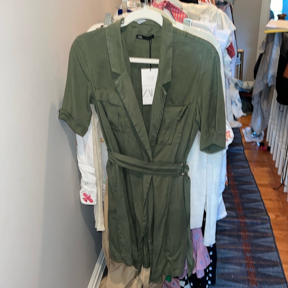 Zara army green short wrap dress